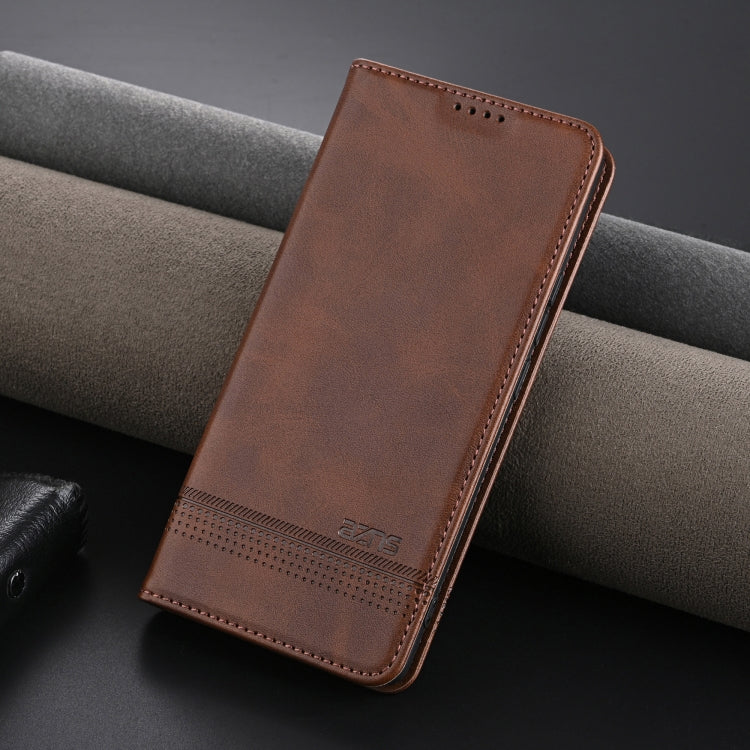 For Honor Magic7 AZNS Magnetic Calf Texture Flip Leather Phone Case(Dark Brown)