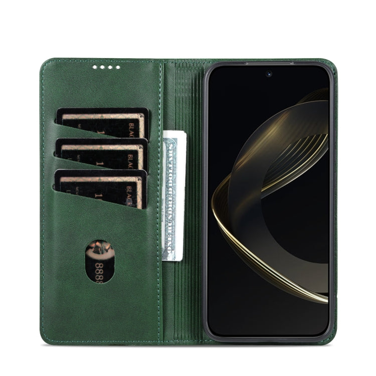 For Honor Magic7 AZNS Magnetic Calf Texture Flip Leather Phone Case(Dark Green)