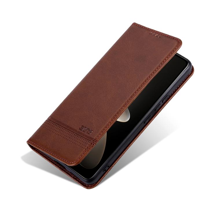 For Honor 400 Pro 5G Global 160.8mm AZNS Magnetic Calf Texture Flip Leather Phone Case(Dark Brown)