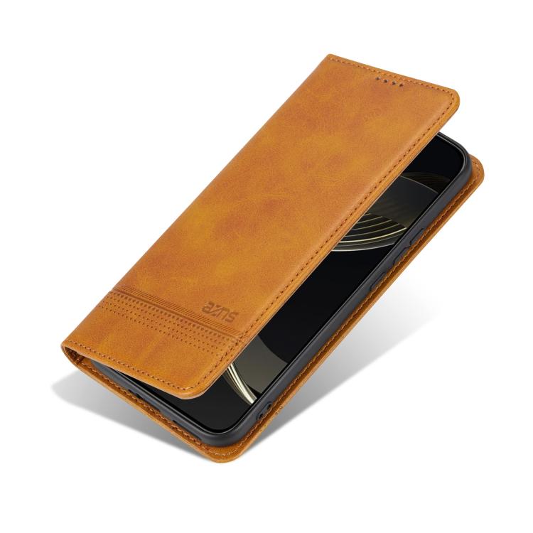 For Honor 400 Global 156.5mm AZNS Magnetic Calf Texture Flip Leather Phone Case(Light Brown)