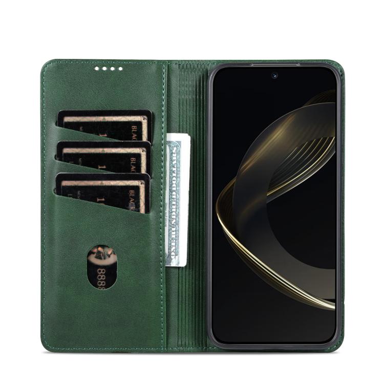 For Honor 400 Global 156.5mm AZNS Magnetic Calf Texture Flip Leather Phone Case(Dark Green)