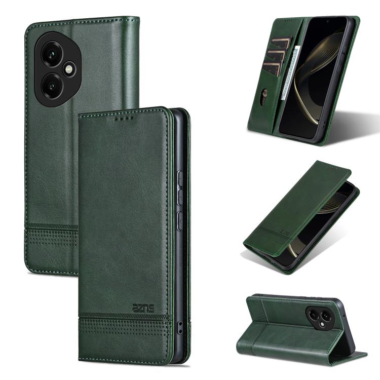 For Honor 400 Global 156.5mm AZNS Magnetic Calf Texture Flip Leather Phone Case(Dark Green)