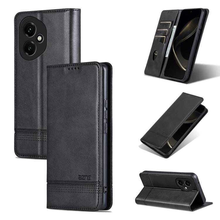 For Honor 400 Global 156.5mm AZNS Magnetic Calf Texture Flip Leather Phone Case(Black)