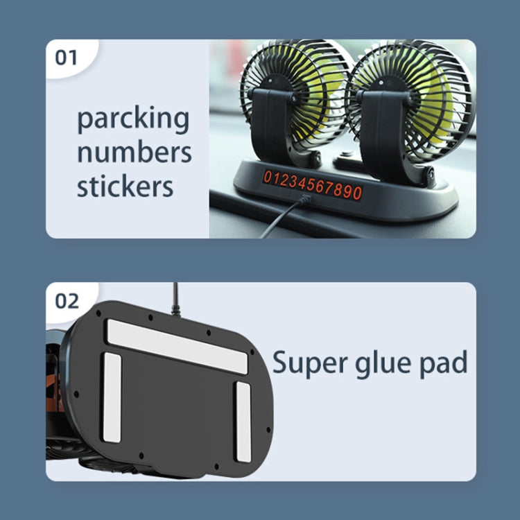 F622U Car Creative Folding Rotatable Double Head Electric Cooling Fan with Dual USB Charging Port, Style:USB Universal