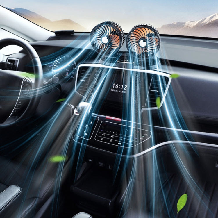 F622U Car Creative Folding Rotatable Double Head Electric Cooling Fan with Dual USB Charging Port, Style:USB Universal