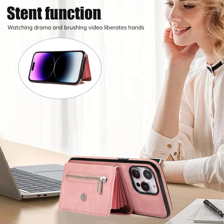 Zipper RFID Card Slot Phone Case with Short Lanyard, For iPhone 14, For iPhone 14 Plus, For iPhone 14 Pro, For iPhone 14 Pro Max