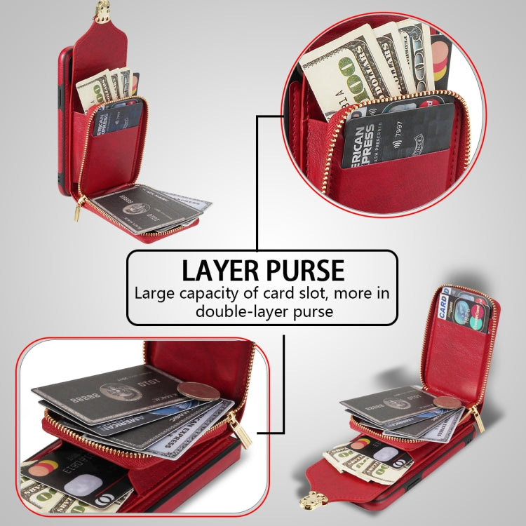 Zipper Hardware Card Wallet Phone Case, For iPhone SE 2022 / SE 2020 / 8 / 7, For iPhone 8 Plus / 7 Plus, For iPhone 6s Plus / 6 Plus, For iPhone 6s / 6