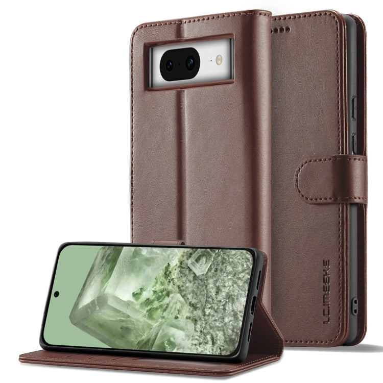 For Google Pixel 8a LC.IMEEKE Calf Texture Flip Leather Phone Case(Brown)