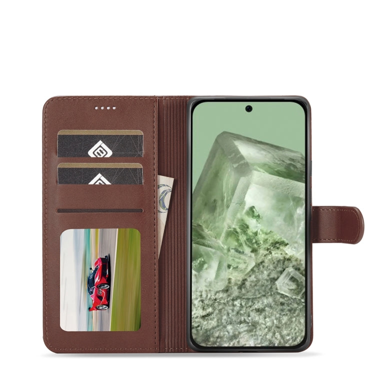 For Google Pixel 8a LC.IMEEKE Calf Texture Flip Leather Phone Case(Brown)