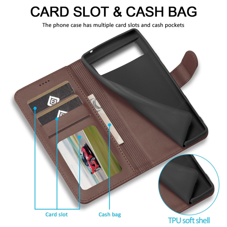 For Google Pixel 8a LC.IMEEKE Calf Texture Flip Leather Phone Case(Brown)