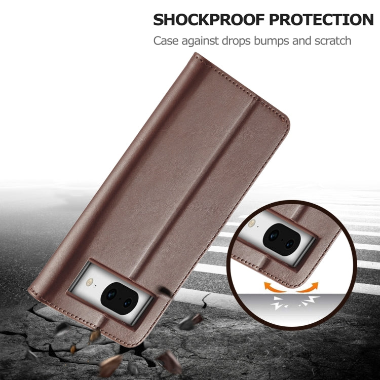 For Google Pixel 8a LC.IMEEKE Calf Texture Flip Leather Phone Case(Brown)
