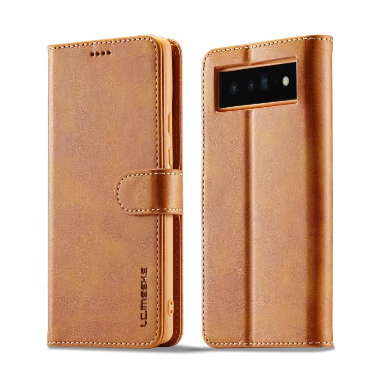 For Google Pixel 6a LC.IMEEKE Calf Texture Flip Leather Phone Case(Brown)