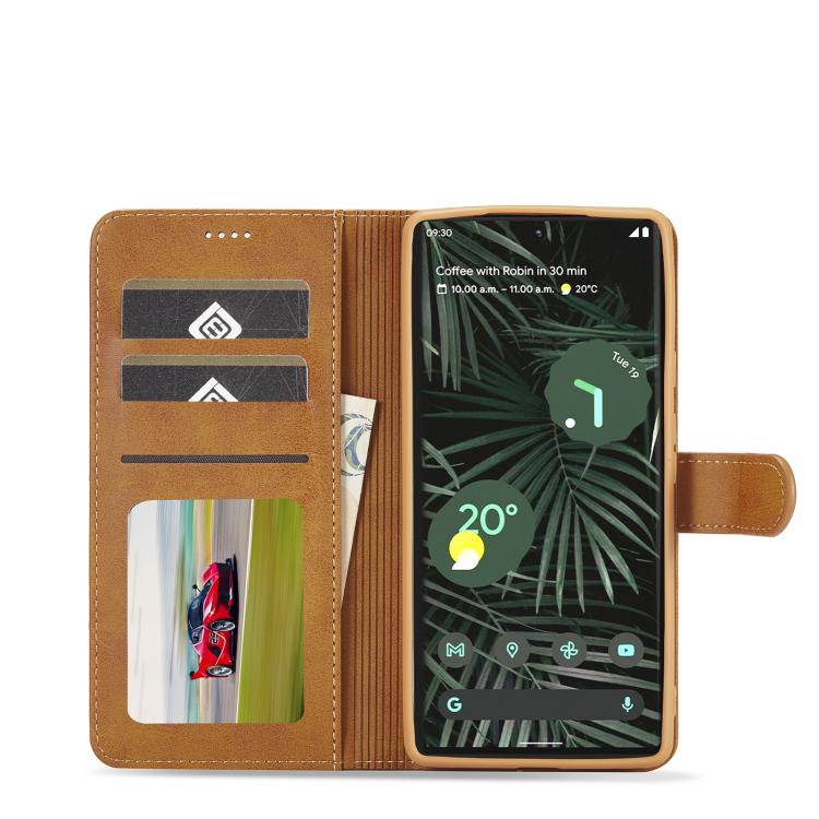 For Google Pixel 6a LC.IMEEKE Calf Texture Flip Leather Phone Case(Brown)