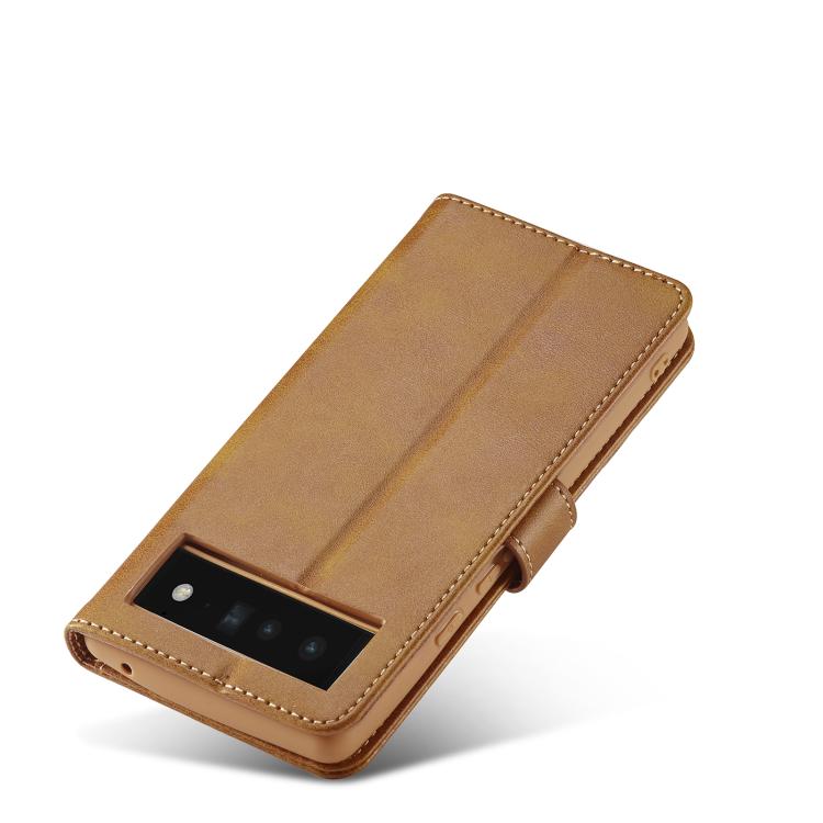 For Google Pixel 6a LC.IMEEKE Calf Texture Flip Leather Phone Case(Brown)