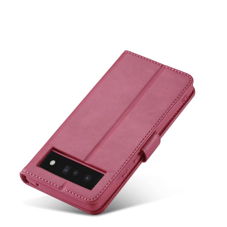For Google Pixel 6a LC.IMEEKE Calf Texture Flip Leather Phone Case(Red)