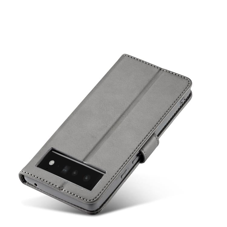 For Google Pixel 6a LC.IMEEKE Calf Texture Flip Leather Phone Case(Grey)