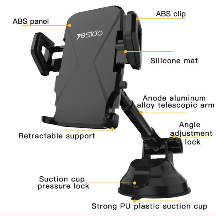 Yesido C40 Car Foldable 360 Degree Rotation Automatic Clip Phone Holder(Black)