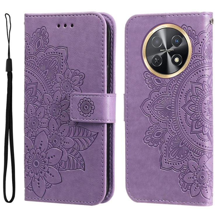 Seven-petal Flowers Embossing Leather Phone Case, For Huawei nova 12 Pro, For Huawei Mate 60, For Huawei Mate 60 Pro, For Huawei Enjoy 60X