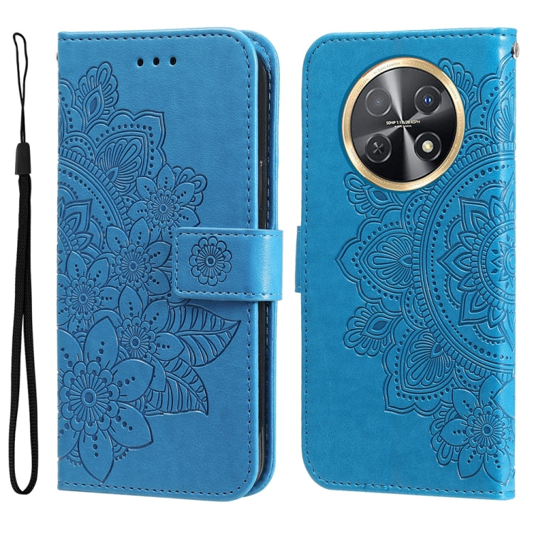 Seven-petal Flowers Embossing Leather Phone Case, For Huawei nova 12 Pro, For Huawei Mate 60, For Huawei Mate 60 Pro, For Huawei Enjoy 60X