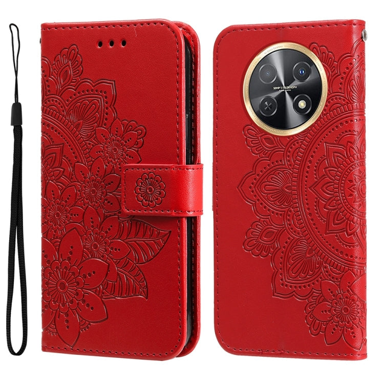 Seven-petal Flowers Embossing Leather Phone Case, For Huawei nova 12 Pro, For Huawei Mate 60, For Huawei Mate 60 Pro, For Huawei Enjoy 60X