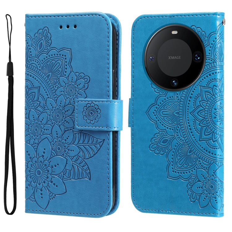 Seven-petal Flowers Embossing Leather Phone Case, For Huawei nova 12 Pro, For Huawei Mate 60, For Huawei Mate 60 Pro, For Huawei Enjoy 60X