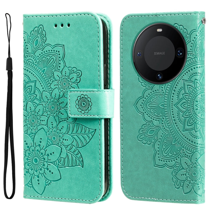 Seven-petal Flowers Embossing Leather Phone Case, For Huawei nova 12 Pro, For Huawei Mate 60, For Huawei Mate 60 Pro, For Huawei Enjoy 60X