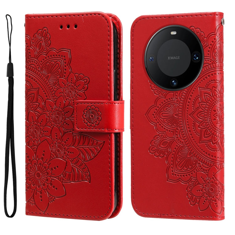 Seven-petal Flowers Embossing Leather Phone Case, For Huawei nova 12 Pro, For Huawei Mate 60, For Huawei Mate 60 Pro, For Huawei Enjoy 60X