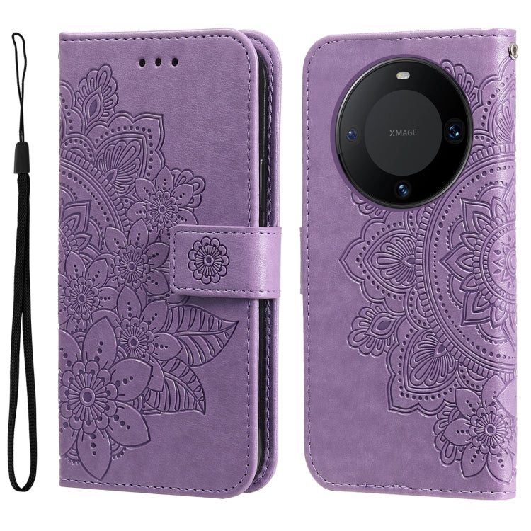 Seven-petal Flowers Embossing Leather Phone Case, For Huawei nova 12 Pro, For Huawei Mate 60, For Huawei Mate 60 Pro, For Huawei Enjoy 60X