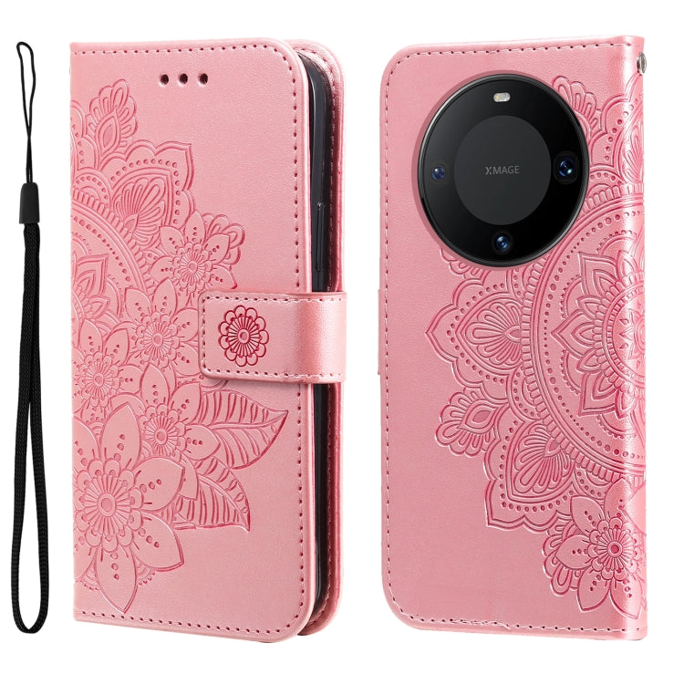 Seven-petal Flowers Embossing Leather Phone Case, For Huawei nova 12 Pro, For Huawei Mate 60, For Huawei Mate 60 Pro, For Huawei Enjoy 60X