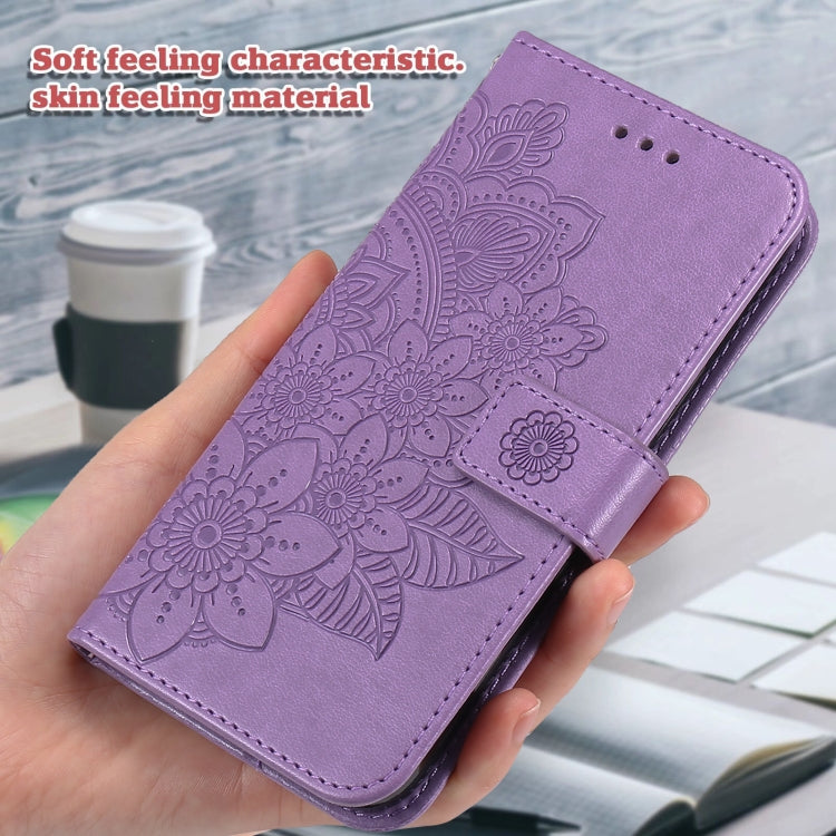 Seven-petal Flowers Embossing Leather Phone Case, For Huawei nova 12 Pro, For Huawei Mate 60, For Huawei Mate 60 Pro, For Huawei Enjoy 60X
