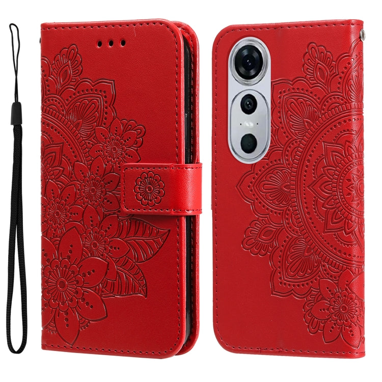 Seven-petal Flowers Embossing Leather Phone Case, For Huawei nova 12 Pro, For Huawei Mate 60, For Huawei Mate 60 Pro, For Huawei Enjoy 60X