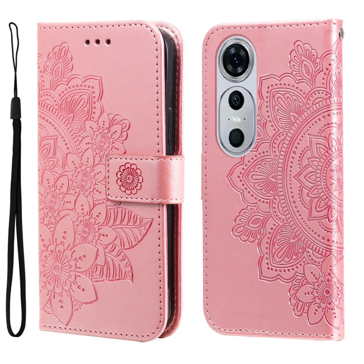 Seven-petal Flowers Embossing Leather Phone Case, For Huawei nova 12 Pro, For Huawei Mate 60, For Huawei Mate 60 Pro, For Huawei Enjoy 60X
