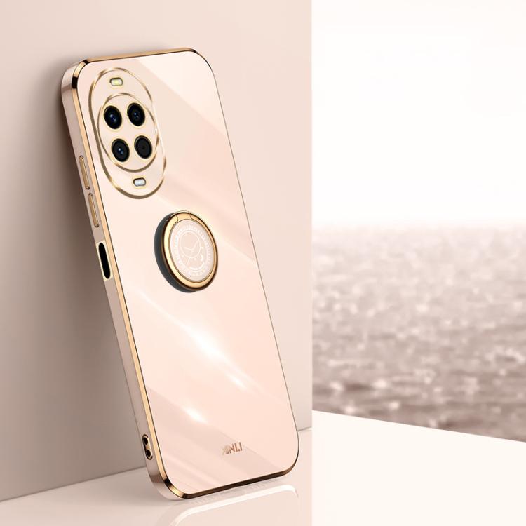 For Huawei Nova 14 XINLI Straight Edge 6D Electroplate TPU Phone Case with Ring Holder(Pink)
