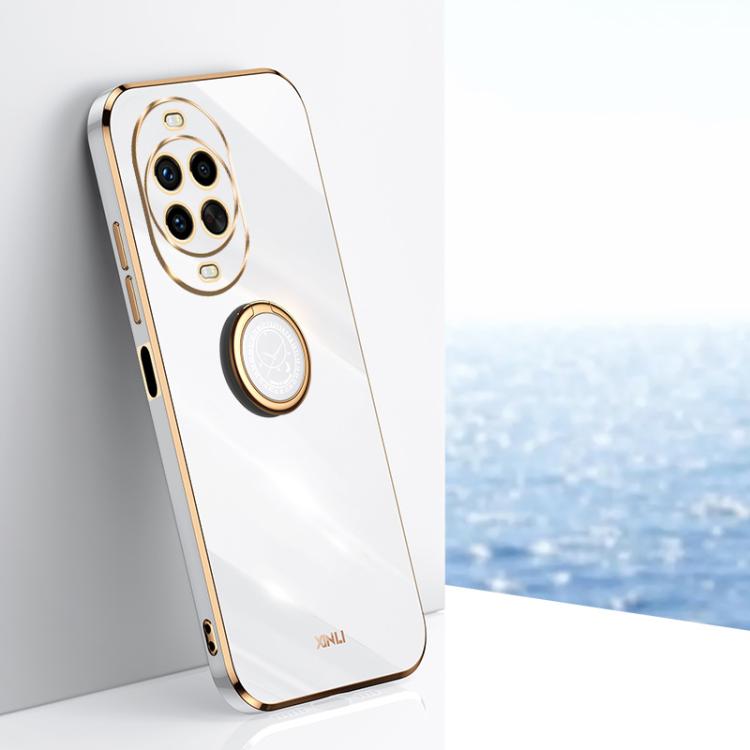 For Huawei Nova 14 Ultra XINLI Straight Edge 6D Electroplate TPU Phone Case with Ring Holder(White)
