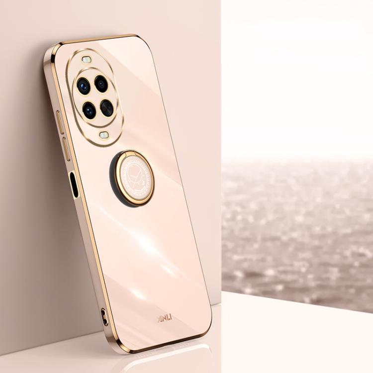 For Huawei Nova 14 Ultra XINLI Straight Edge 6D Electroplate TPU Phone Case with Ring Holder(Pink)