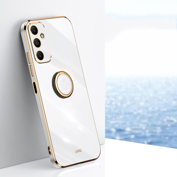 For Samsung Galaxy A05s XINLI Straight Edge 6D Electroplate TPU Phone Case with Ring Holder(White)