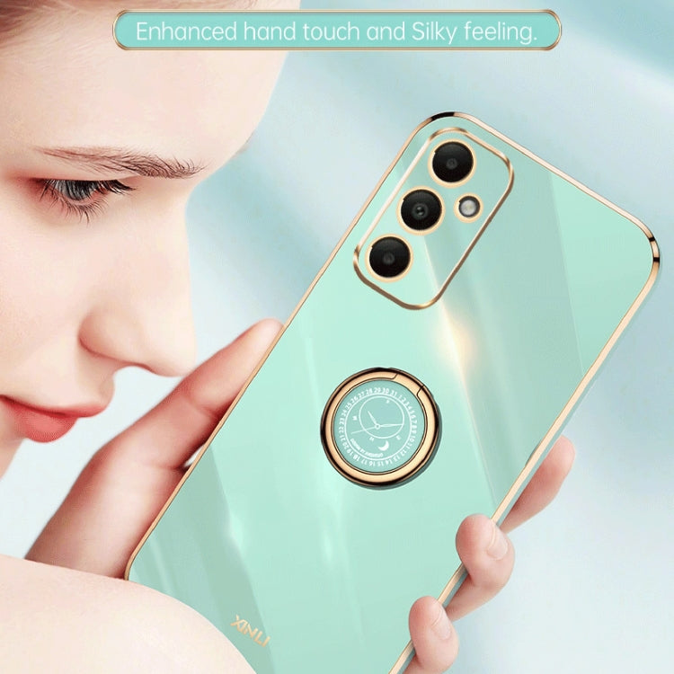 For Samsung Galaxy A05s XINLI Straight Edge 6D Electroplate TPU Phone Case with Ring Holder(Mint Green)