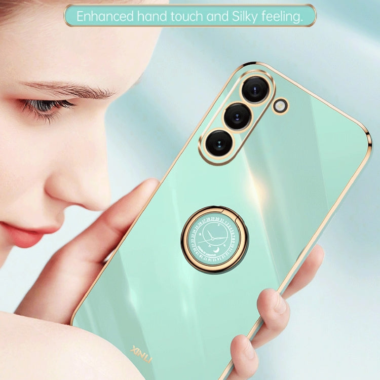 For Samsung Galaxy S24 5G XINLI Straight Edge 6D Electroplate TPU Phone Case with Ring Holder(Cherry Purple)