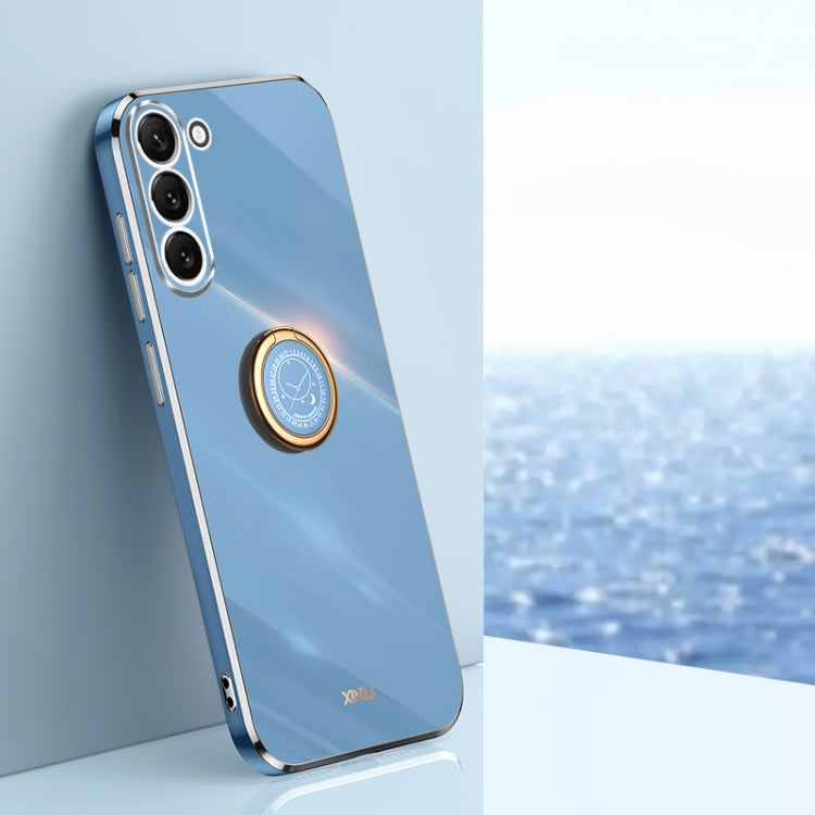 For Samsung Galaxy S24 5G XINLI Straight Edge 6D Electroplate TPU Phone Case with Ring Holder(Celestial Blue)