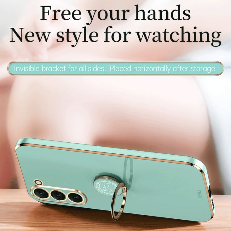 For Samsung Galaxy S24 5G XINLI Straight Edge 6D Electroplate TPU Phone Case with Ring Holder(Mint Green)