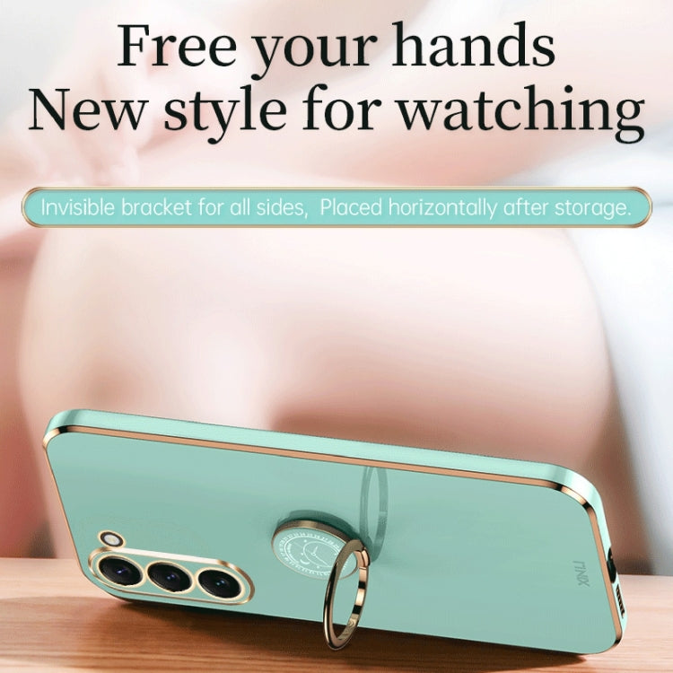 For Samsung Galaxy S24+ 5G XINLI Straight Edge 6D Electroplate TPU Phone Case with Ring Holder(Celestial Blue)