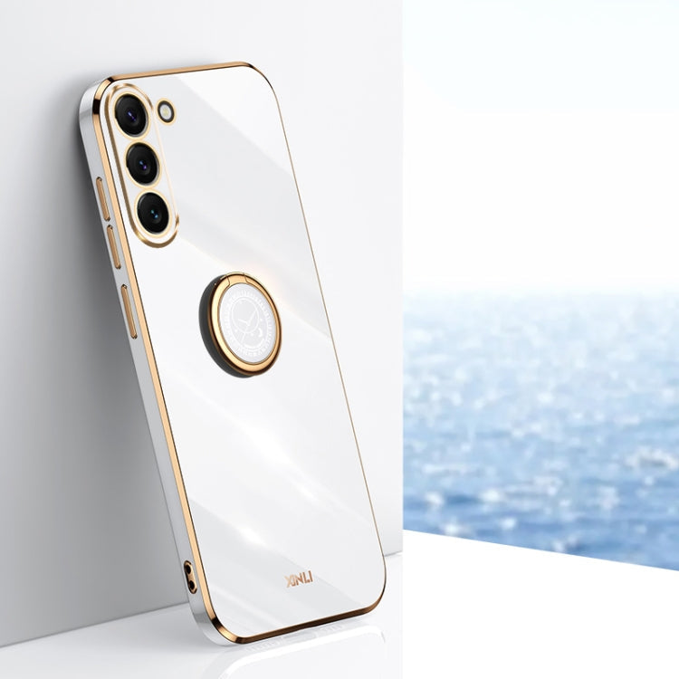 For Samsung Galaxy S24+ 5G XINLI Straight Edge 6D Electroplate TPU Phone Case with Ring Holder(White)