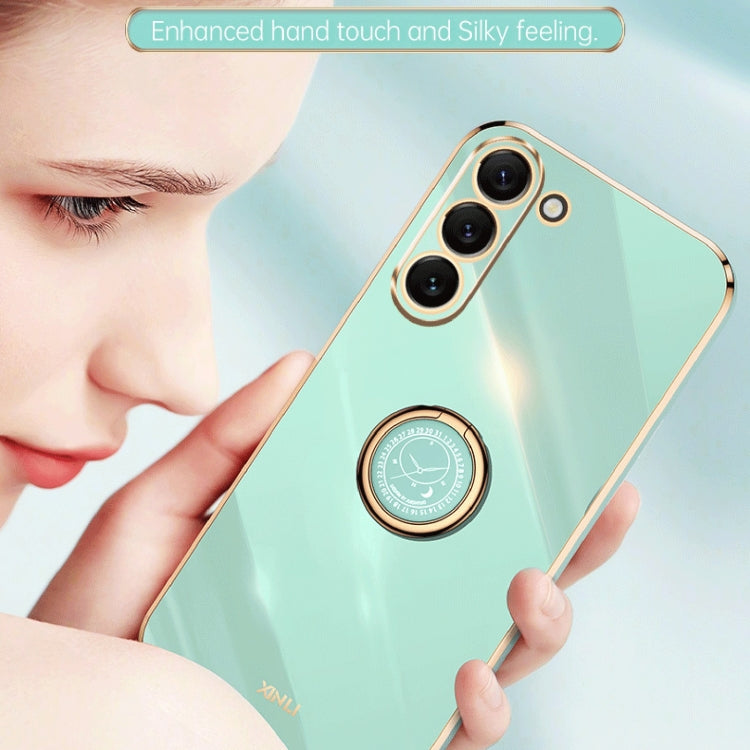 For Samsung Galaxy S24+ 5G XINLI Straight Edge 6D Electroplate TPU Phone Case with Ring Holder(Pink)
