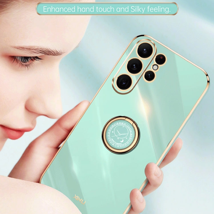For Samsung Galaxy S24 Ultra 5G XINLI Straight Edge 6D Electroplate TPU Phone Case with Ring Holder(Mint Green)