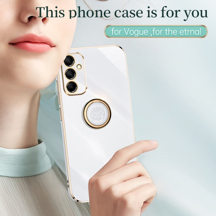 For Samsung Galaxy A55 XINLI Straight Edge 6D Electroplate TPU Phone Case with Ring Holder(Celestial Blue)