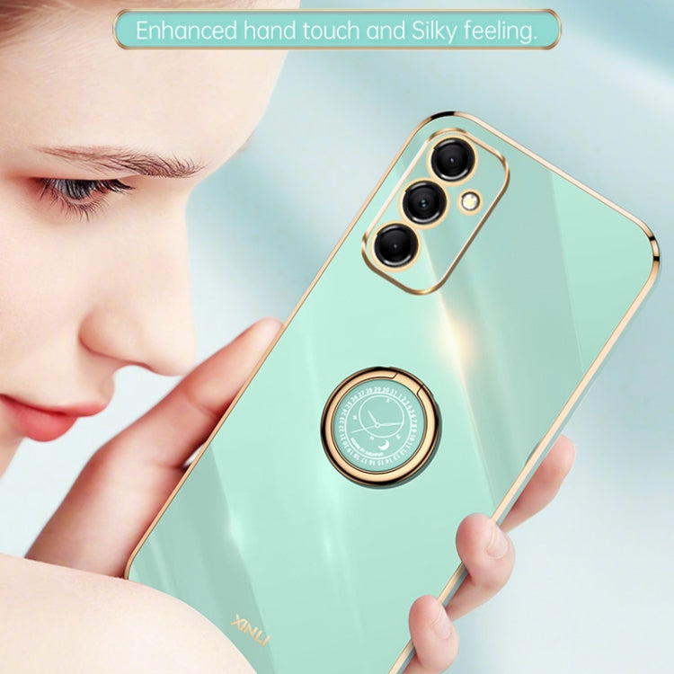 For Samsung Galaxy A55 XINLI Straight Edge 6D Electroplate TPU Phone Case with Ring Holder(Pink)