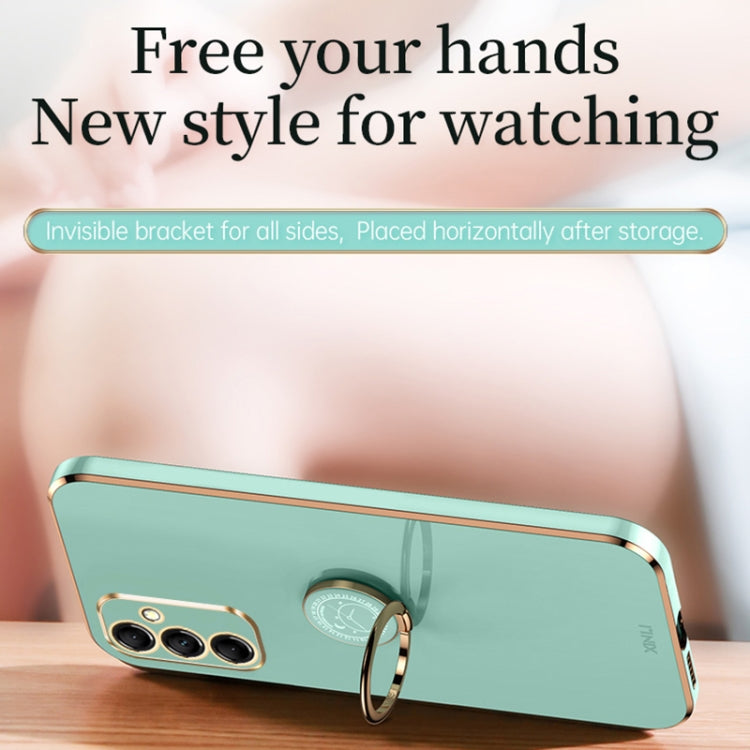 For Samsung Galaxy A55 XINLI Straight Edge 6D Electroplate TPU Phone Case with Ring Holder(Mint Green)
