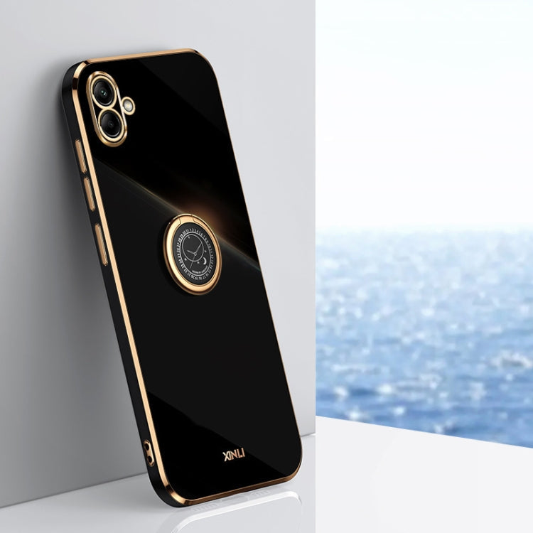 For Samsung Galaxy A04e 4G XINLI Straight Edge 6D Electroplate TPU Phone Case with Ring Holder(Black)