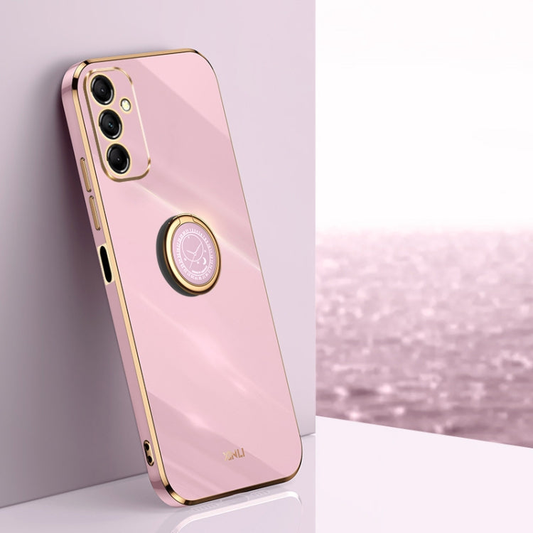 For Samsung Galaxy A15 XINLI Straight Edge 6D Electroplate TPU Phone Case with Ring Holder(Cherry Purple)