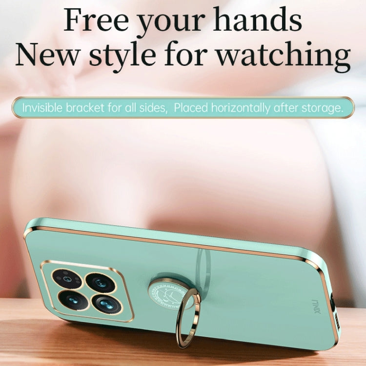 For Xiaomi 14 Pro XINLI Straight Edge 6D Electroplate TPU Phone Case with Ring Holder(Mint Green)
